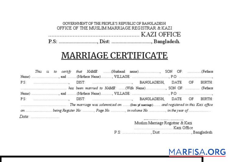 Blank Bangladesh Muslim marriage registrar marriage certificate real example